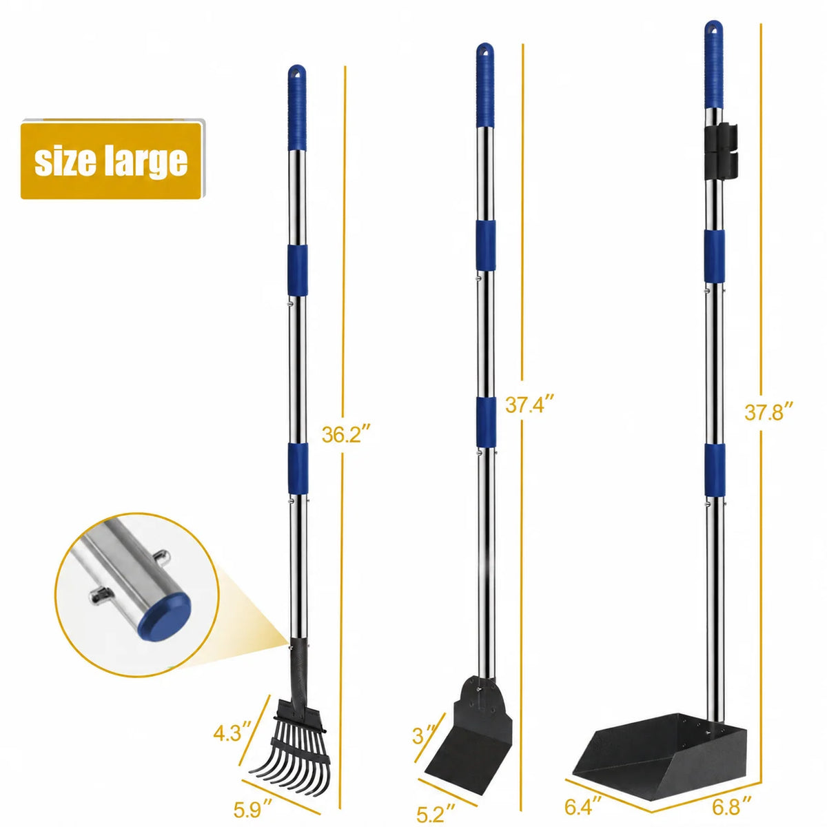 Pet Waste Scooper Set Long Handle Stainless Steel