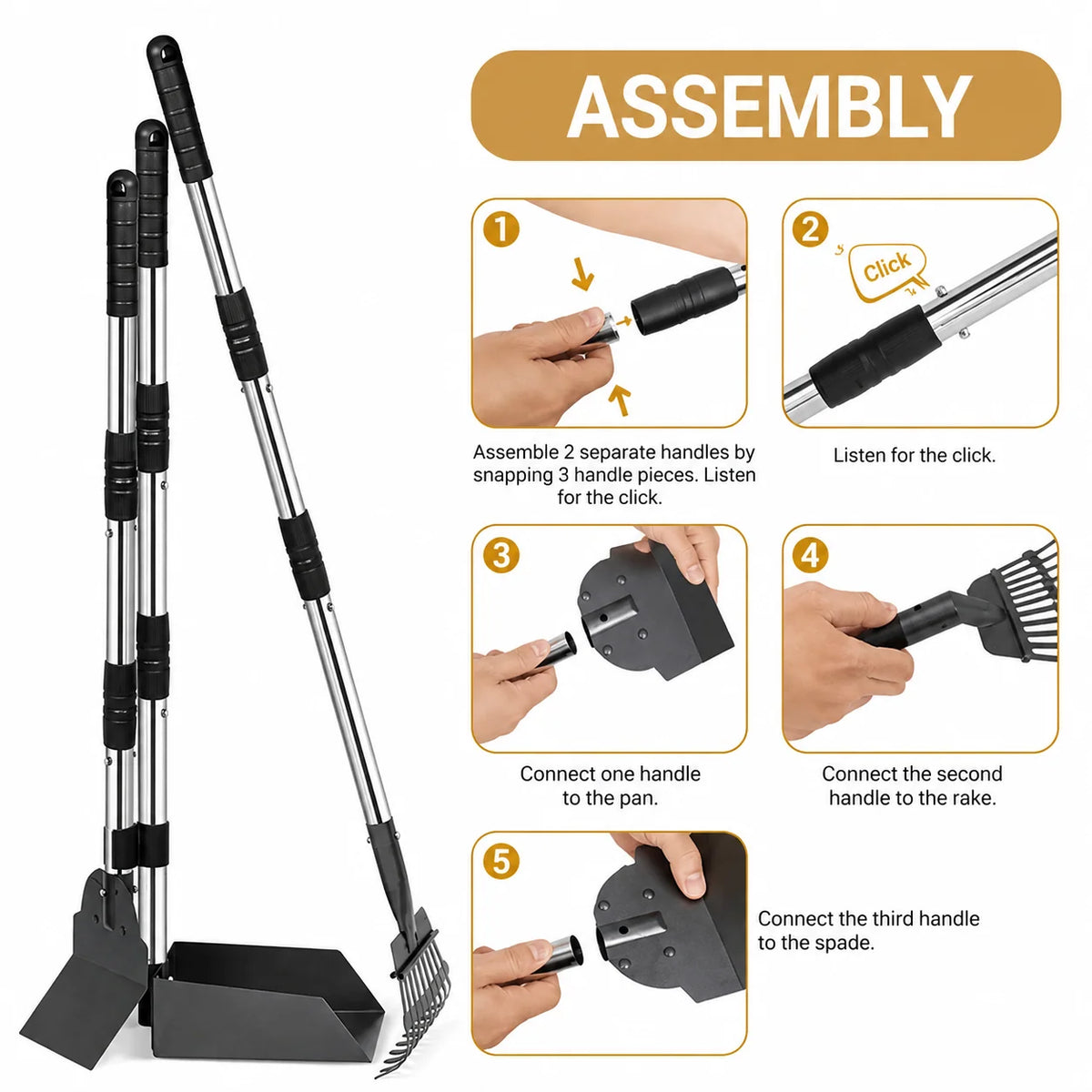 Pet Waste Scooper Set Long Handle Stainless Steel
