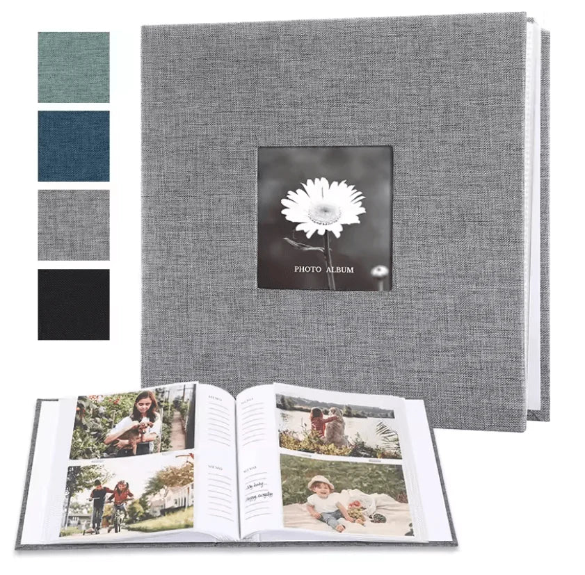 Photo Album Linen Cover Acid-Free Writable Pages
