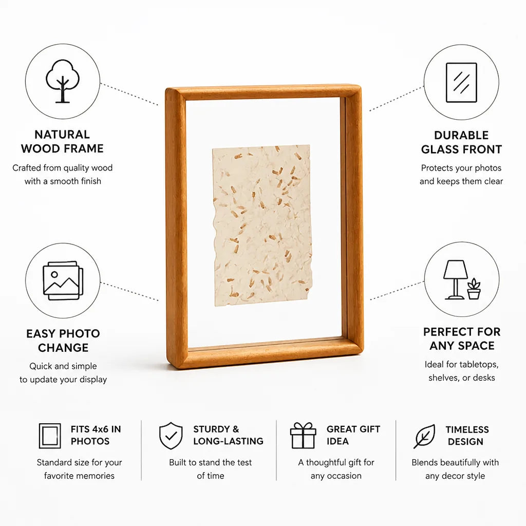 Photo Frame Wood And Glass 4x6 Tabletop Display