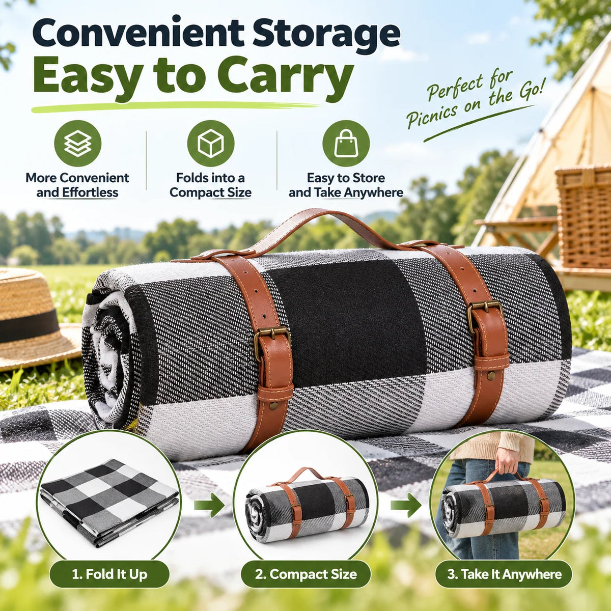 Picnic Blanket Waterproof Foam-Padded Foldable 200 × 200 cm