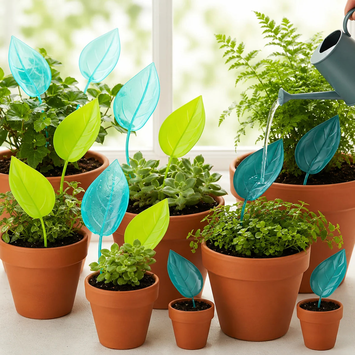 Plant Watering Funnels Leaf-Shaped Spill-Reducing Plastic