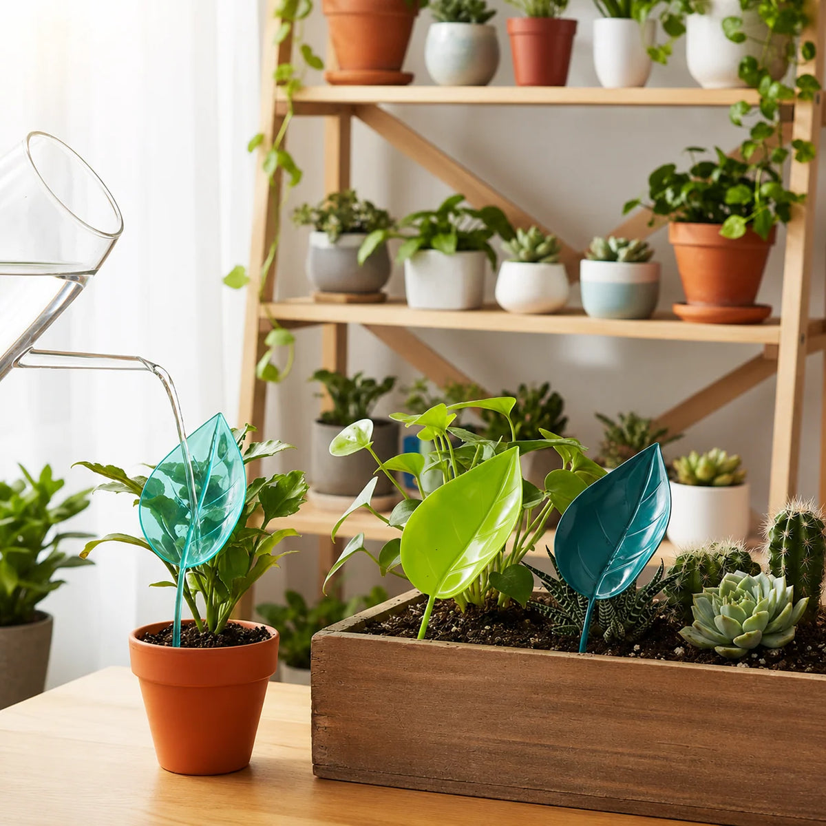 Plant Watering Funnels Leaf-Shaped Spill-Reducing Plastic