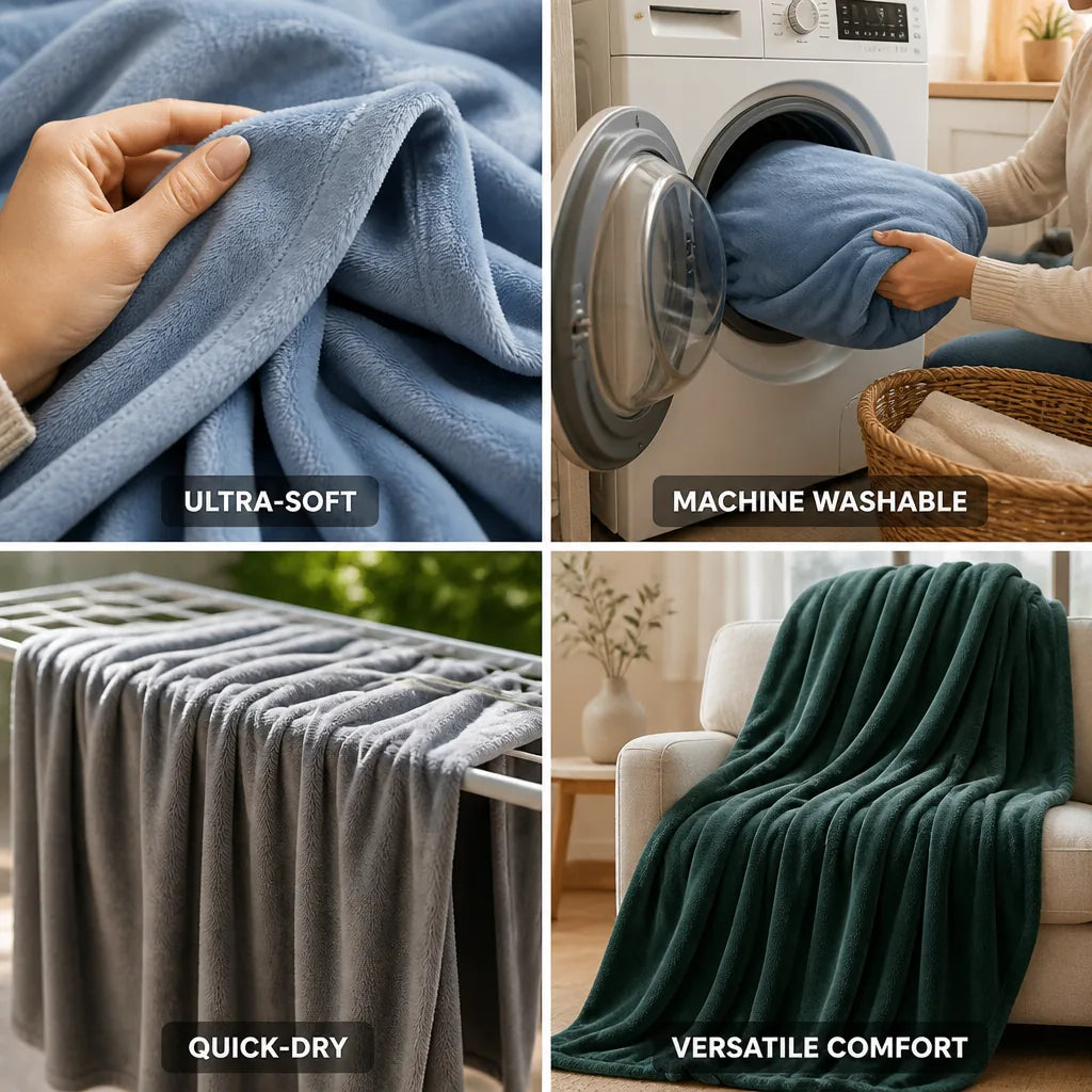 Plush Throw Blanket Ultra-Soft Microfiber Machine Washable & Quick-Dry
