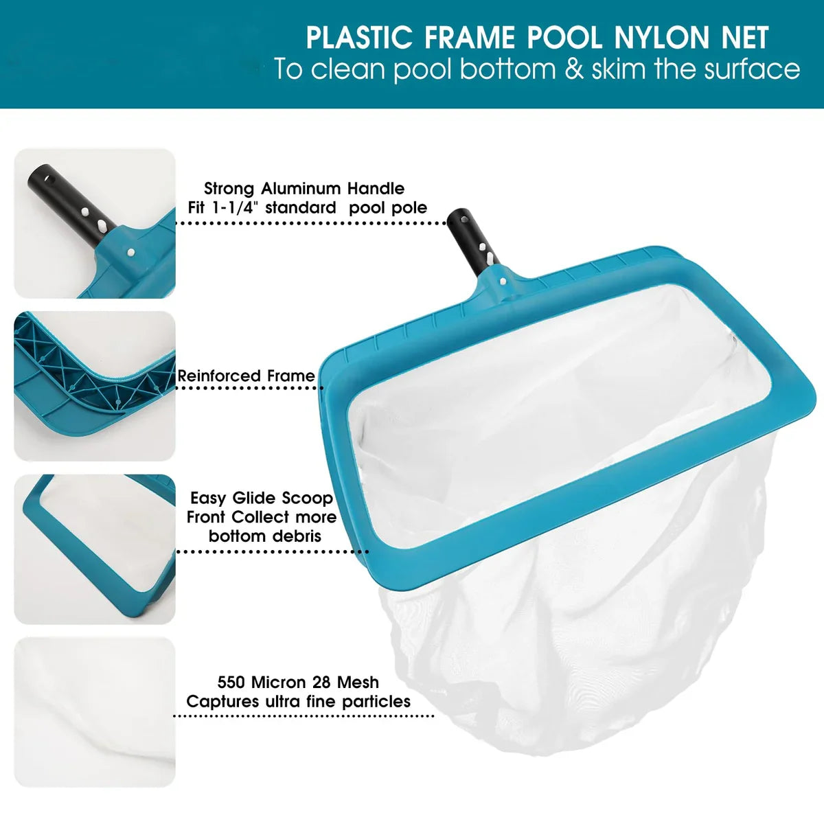 Pool Skimmer Net Deep Nylon Mesh Angled Scoop Lip