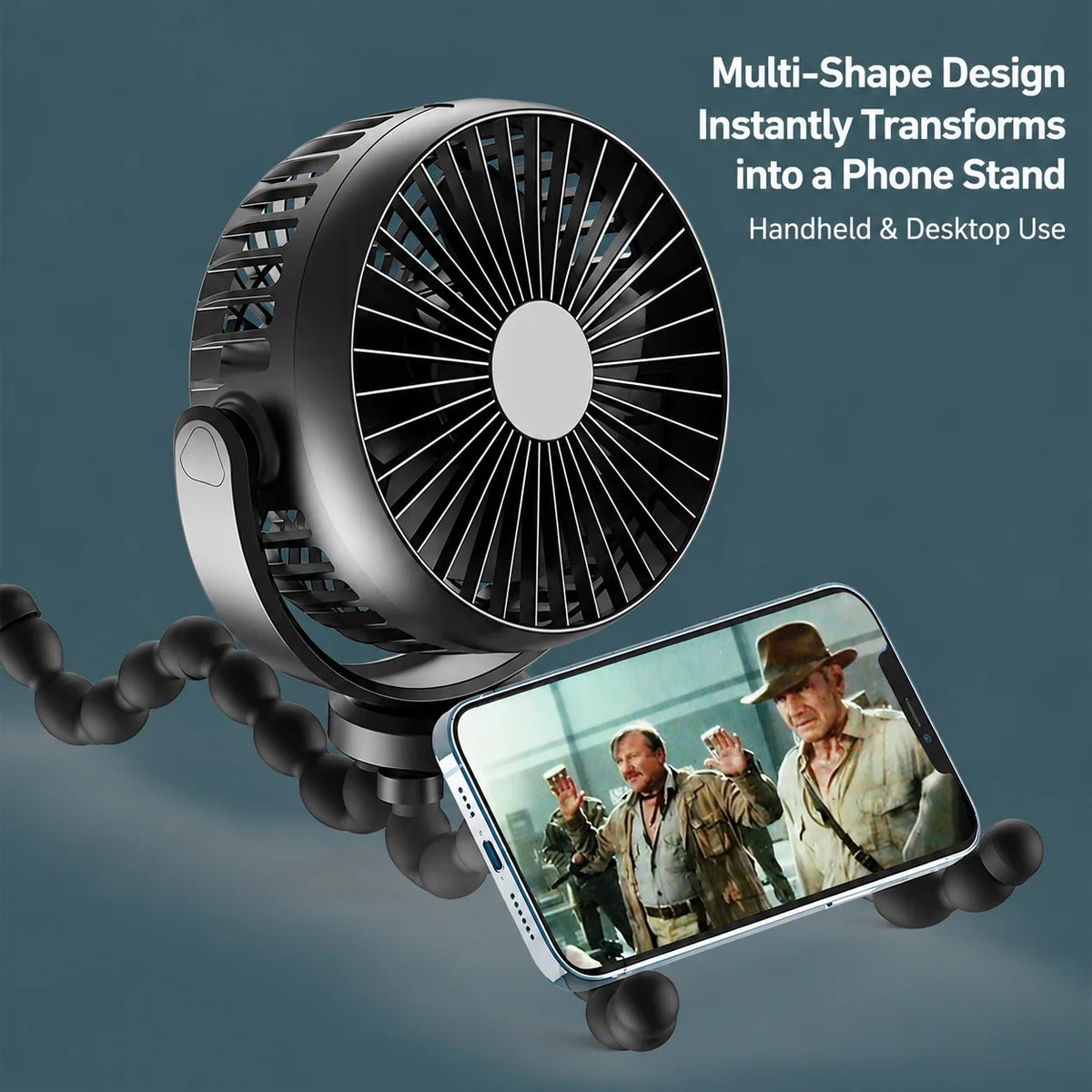 Portable Fan Flexible Tripod Legs USB-C Rechargeable 3 Speeds