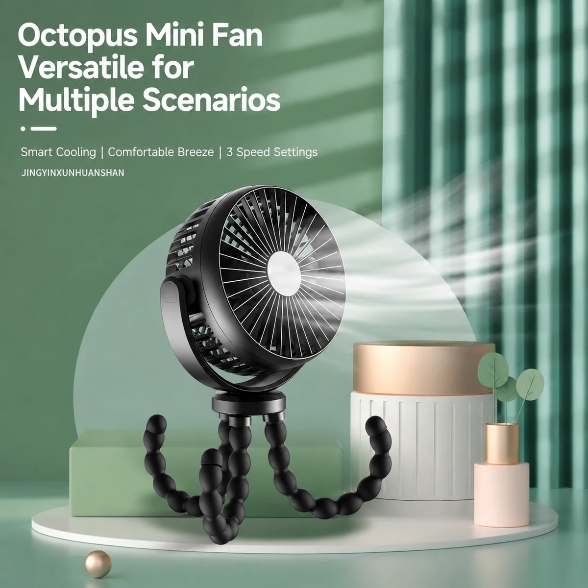 Portable Fan Flexible Tripod Legs USB-C Rechargeable 3 Speeds
