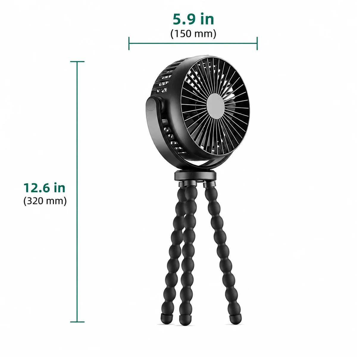 Portable Fan Flexible Tripod Legs USB-C Rechargeable 3 Speeds
