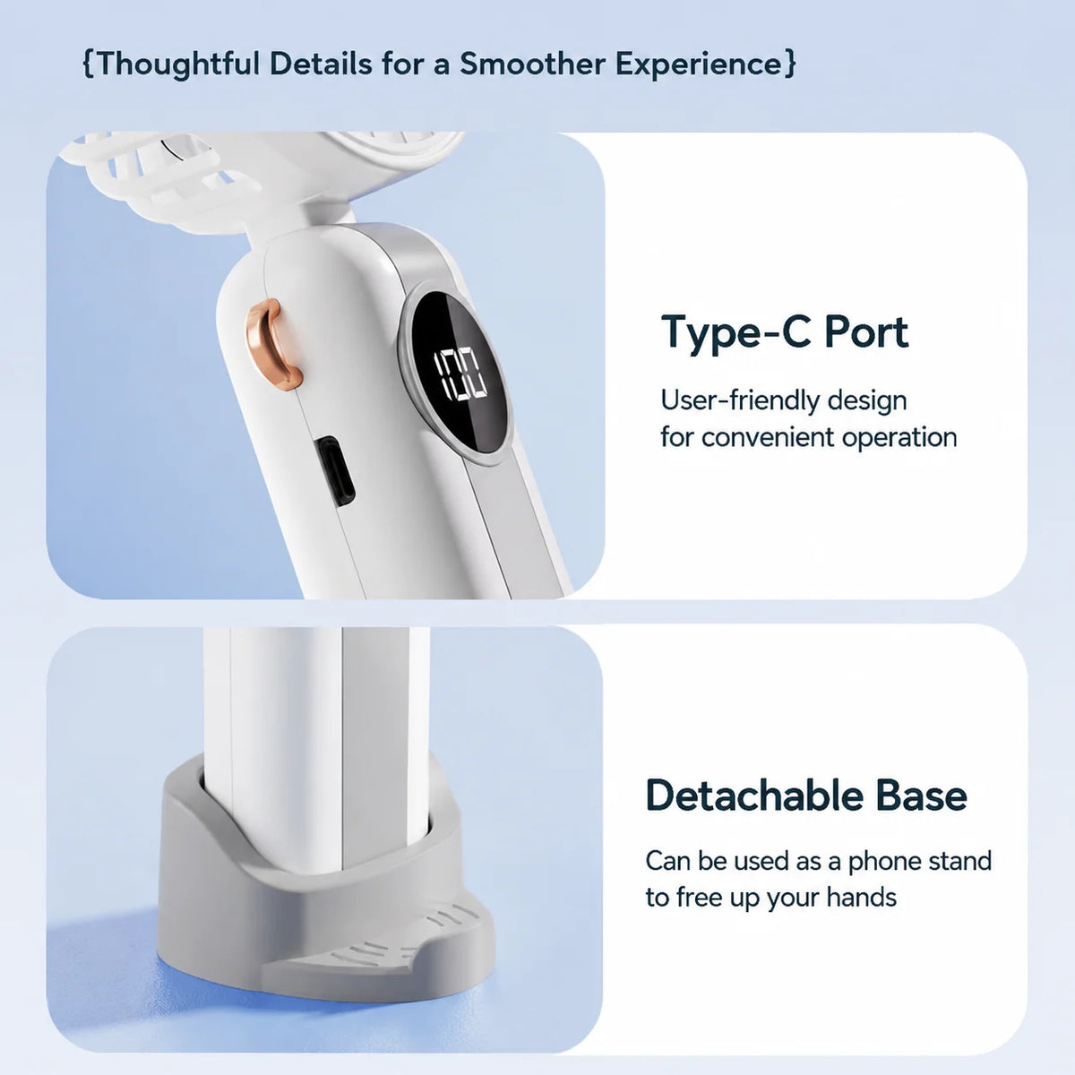 Portable Fan Foldable USB Rechargeable 5-Speed LED Display