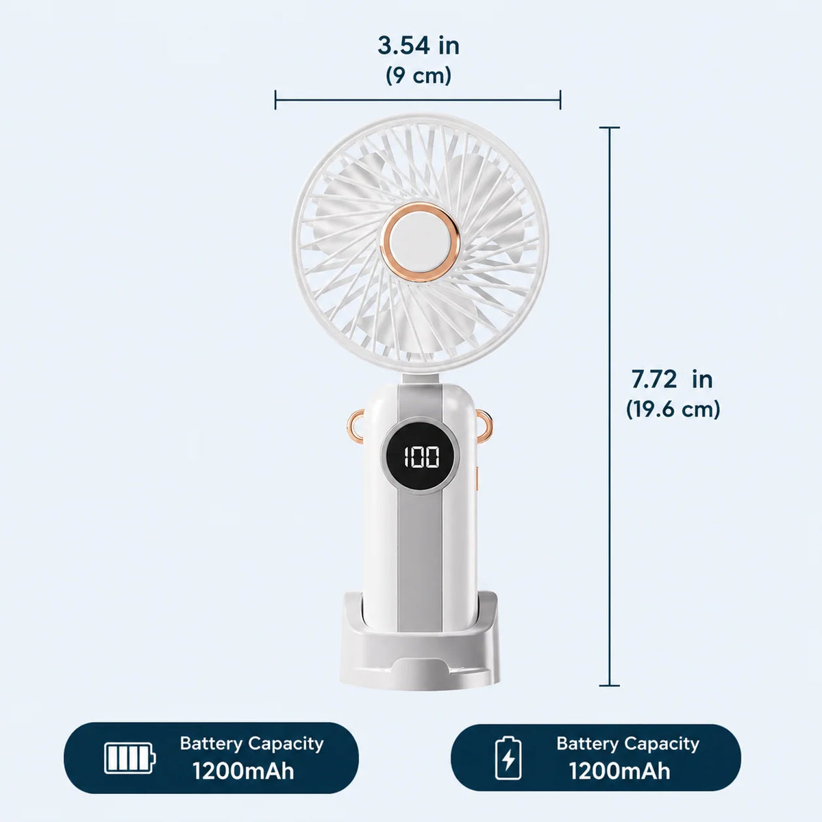 Portable Fan Foldable USB Rechargeable 5-Speed LED Display