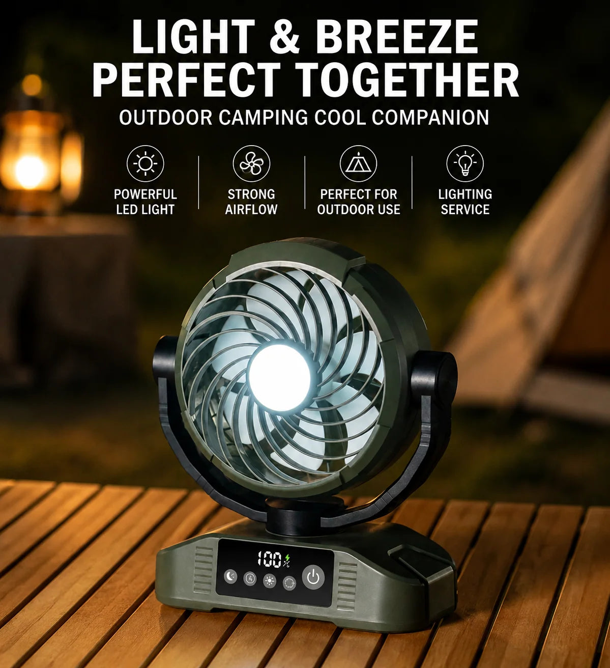 Portable Fan Rechargeable With Remote Control & LED Light