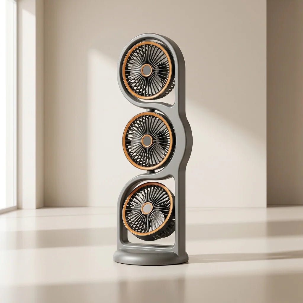 Portable Fan Three-Head USB Rechargeable Five-Speed