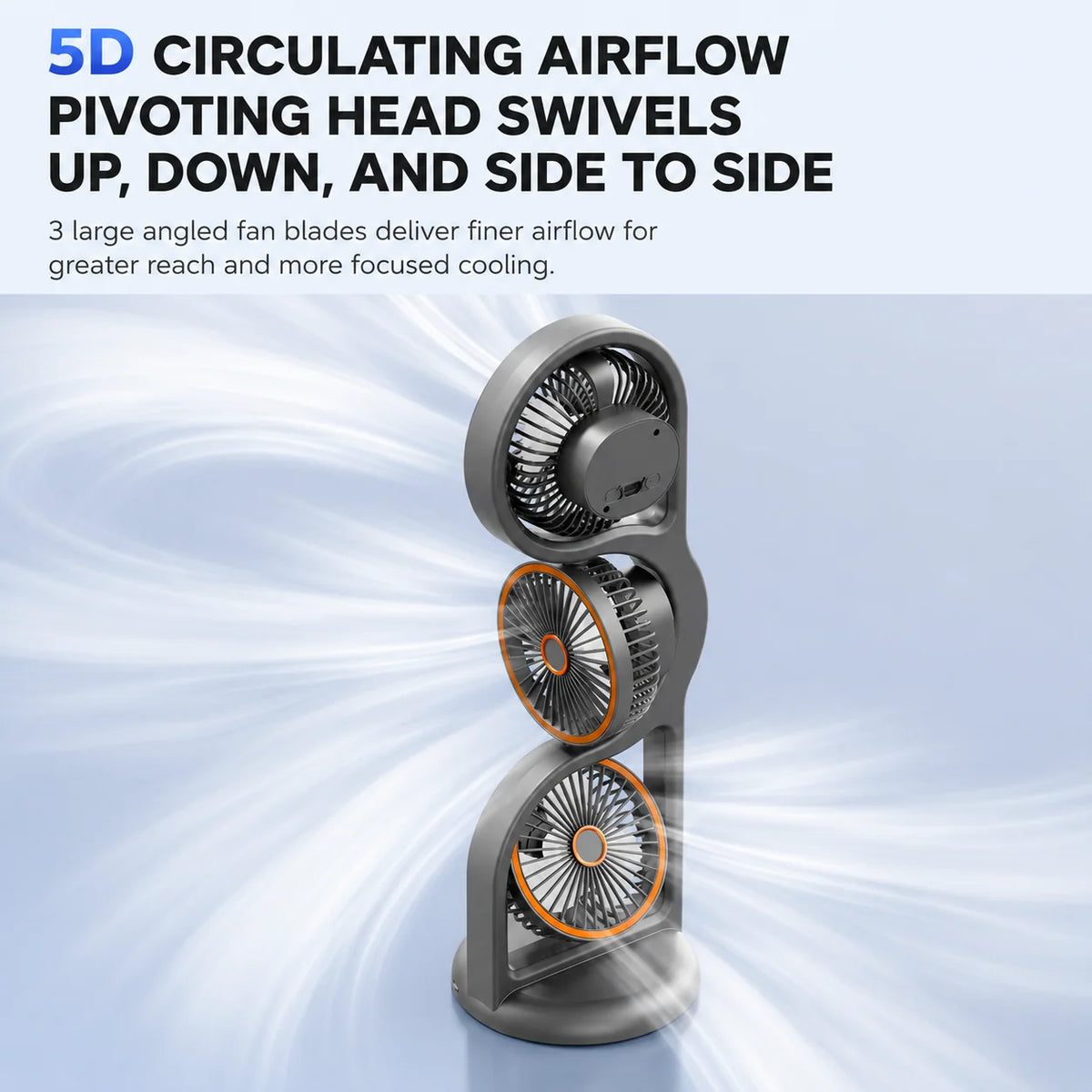 Portable Fan Three-Head USB Rechargeable Five-Speed