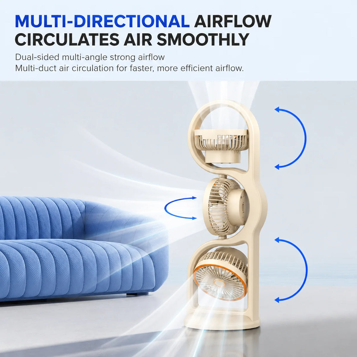 Portable Fan Three-Head USB Rechargeable Five-Speed