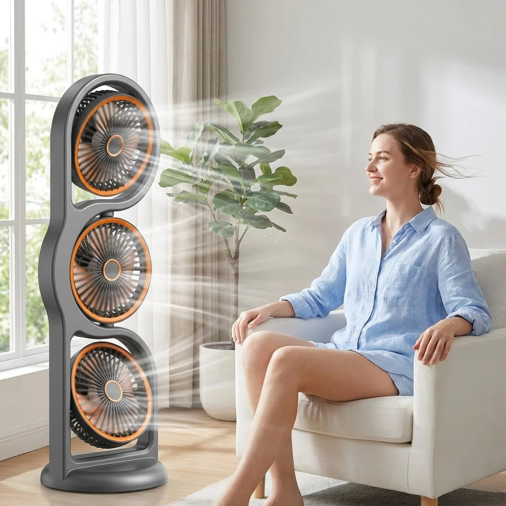 Portable Fan Three-Head USB Rechargeable Five-Speed
