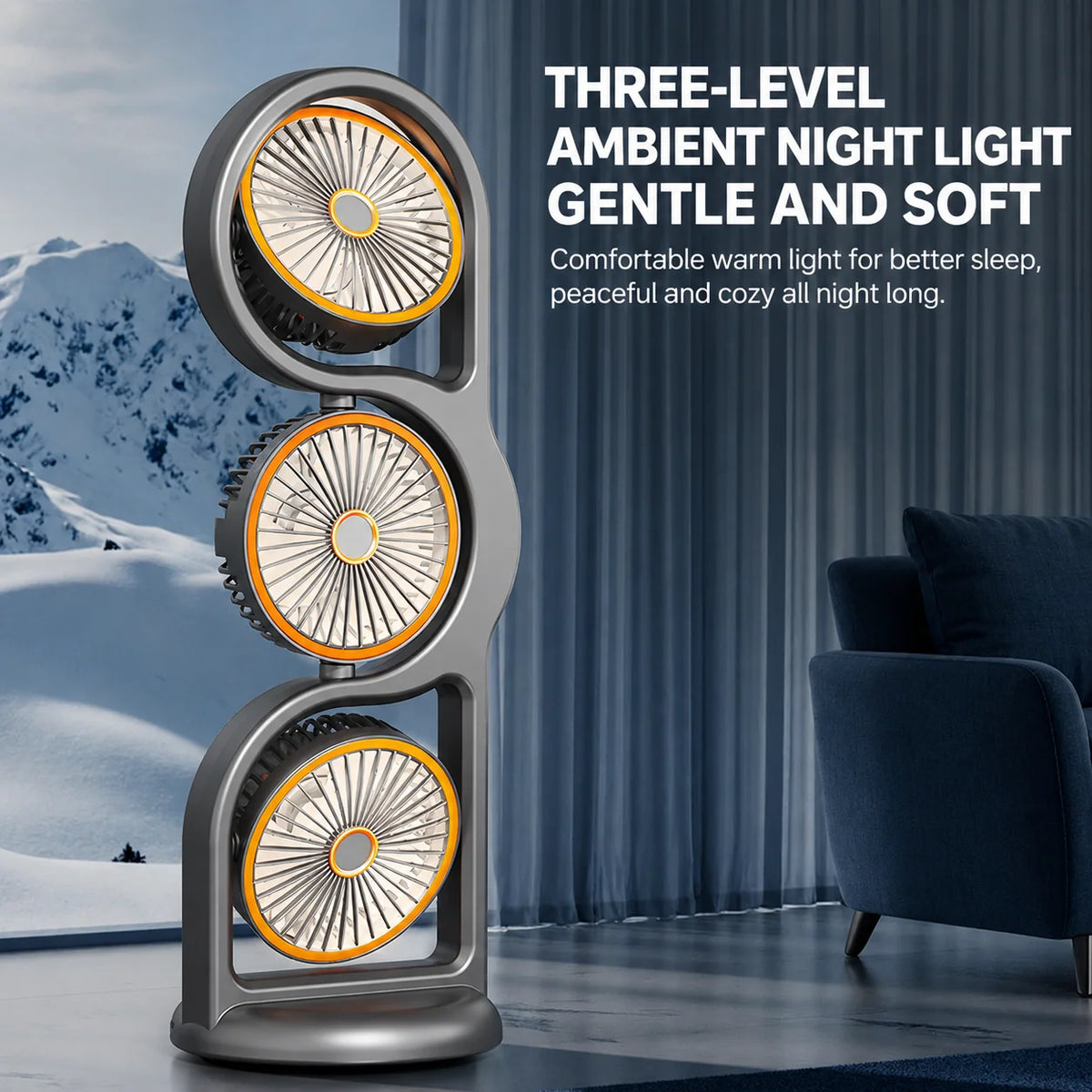 Portable Fan Three-Head USB Rechargeable Five-Speed
