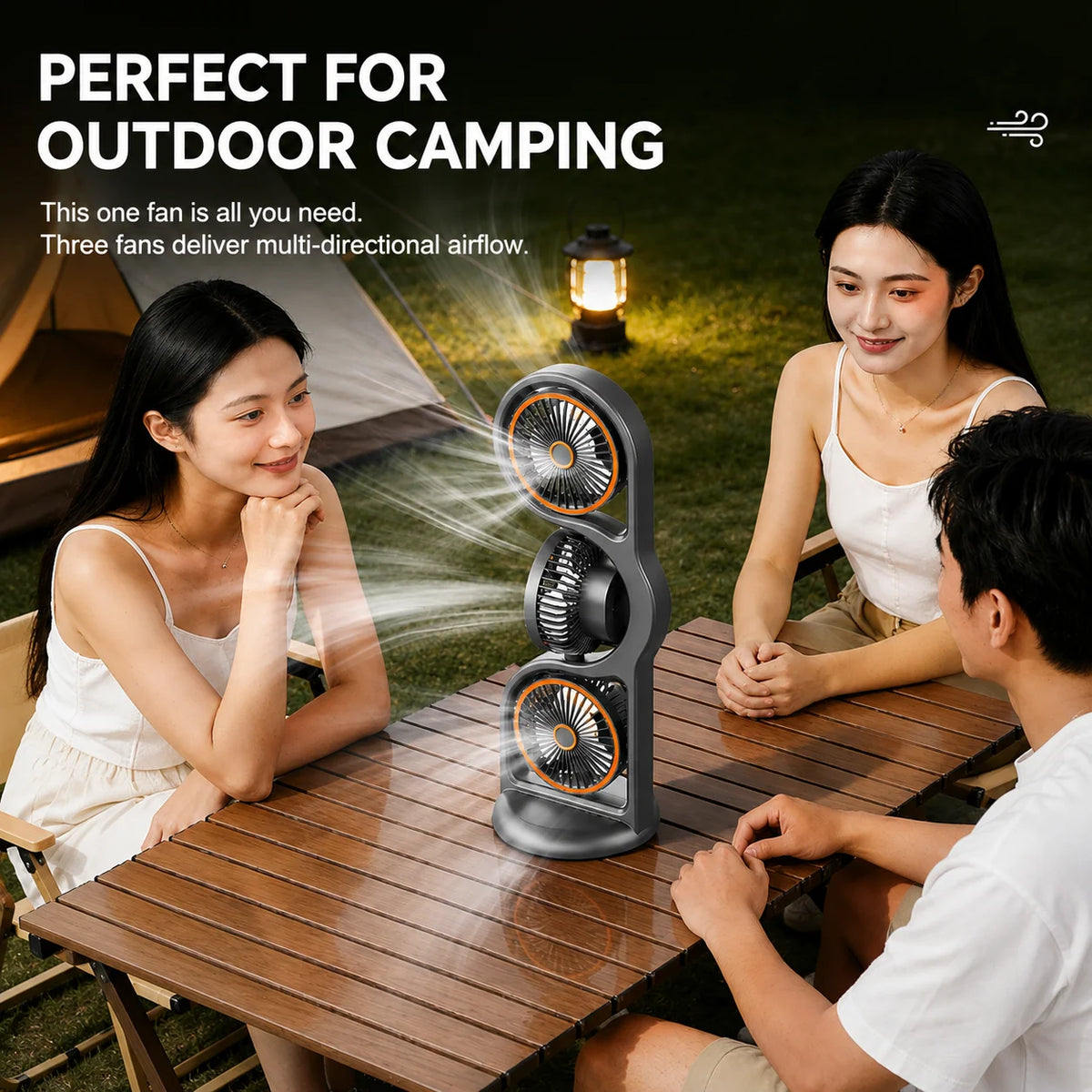 Portable Fan Three-Head USB Rechargeable Five-Speed