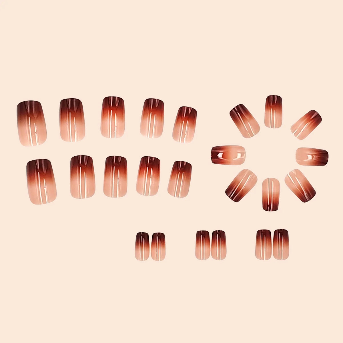 Press-On Nails Coffee Brown Ombré French Tips Pearly Shimmer