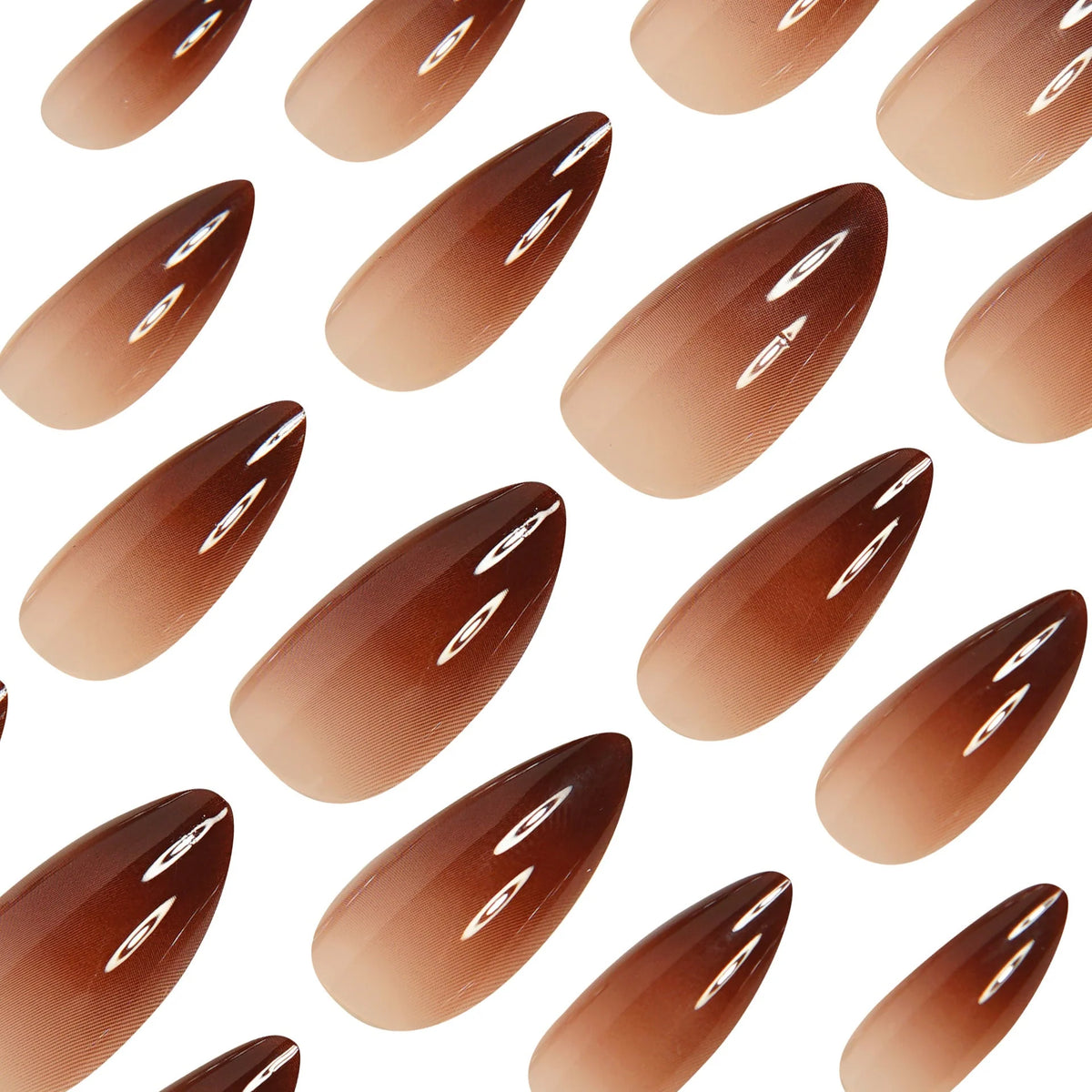 Press-On Nails Short Almond Chocolate Ombré French Tips Set of 24