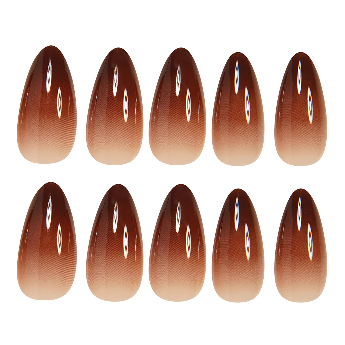 Press-On Nails Short Almond Chocolate Ombré French Tips Set of 24