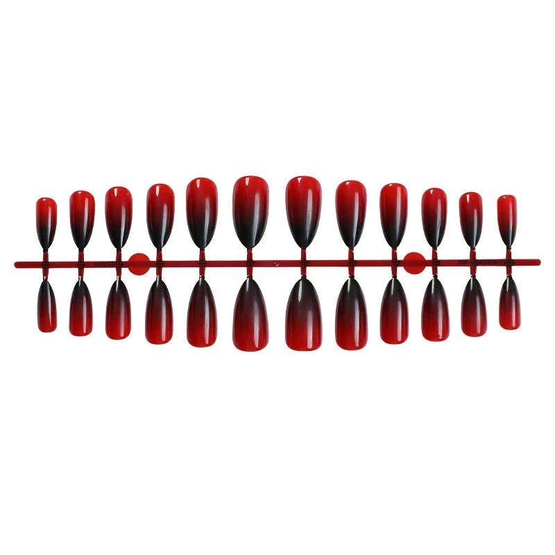 Press-On Nails Short Almond Glossy Red Ombre
