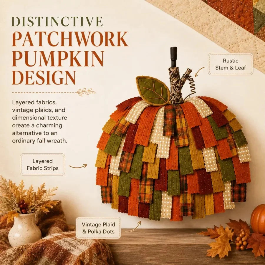 Pumpkin Door Hanger 3D Patchwork Fabric Design