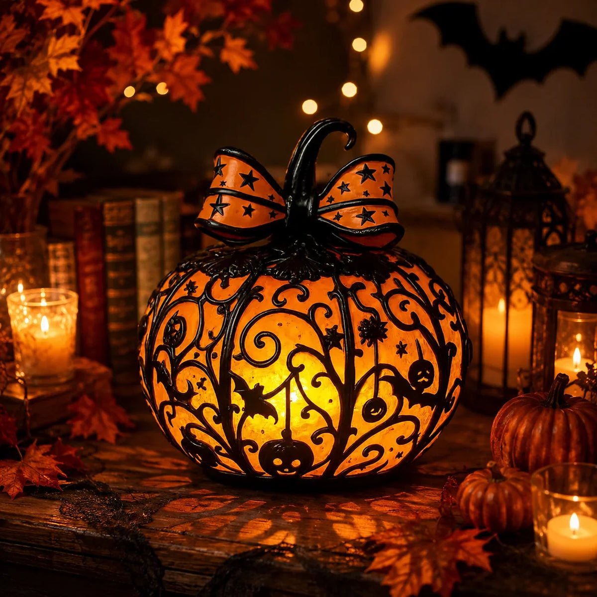 Pumpkin Lamp Mosaic Design USB-Powered Warm White Light