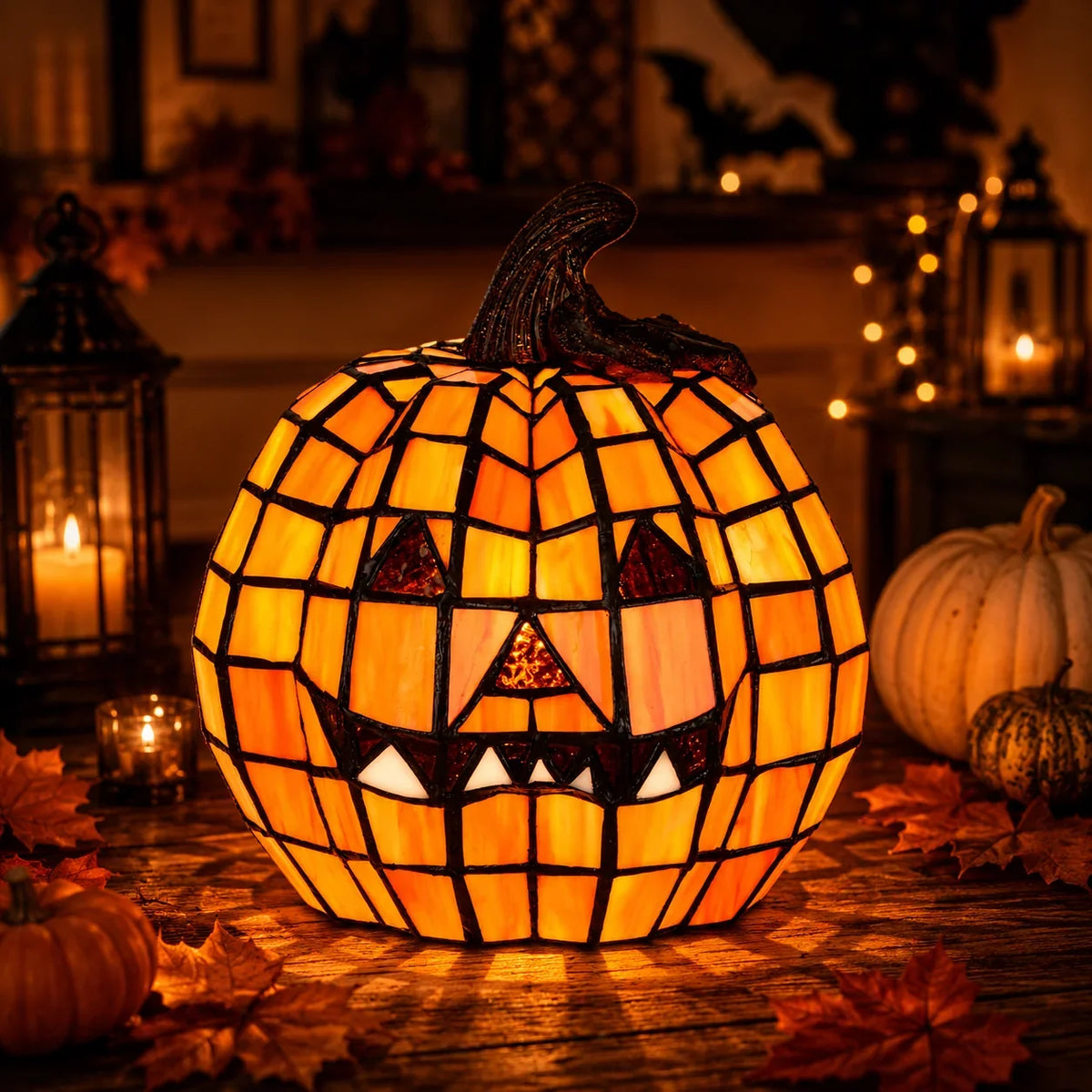 Pumpkin Lamp Mosaic Design USB-Powered Warm White Light