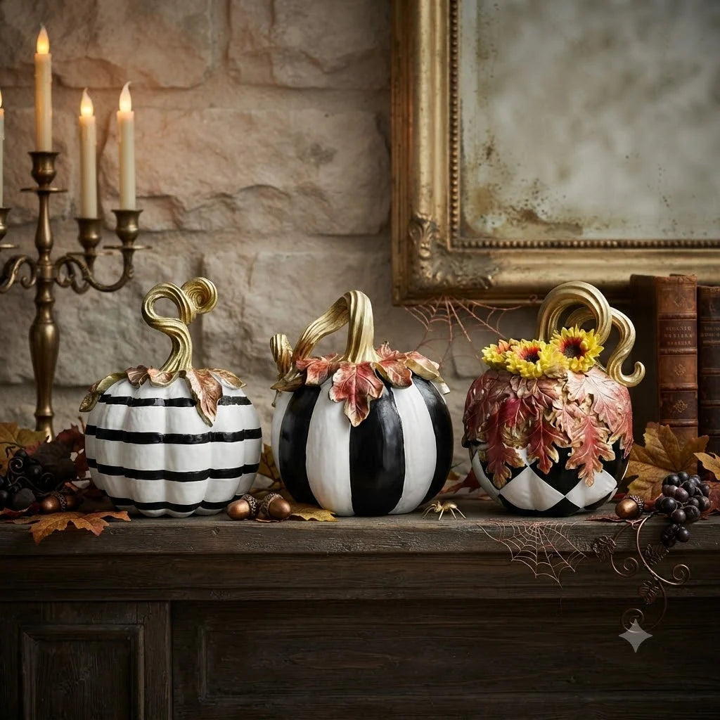 Pumpkin Statue Resin Sculpted Autumn Tabletop Decor