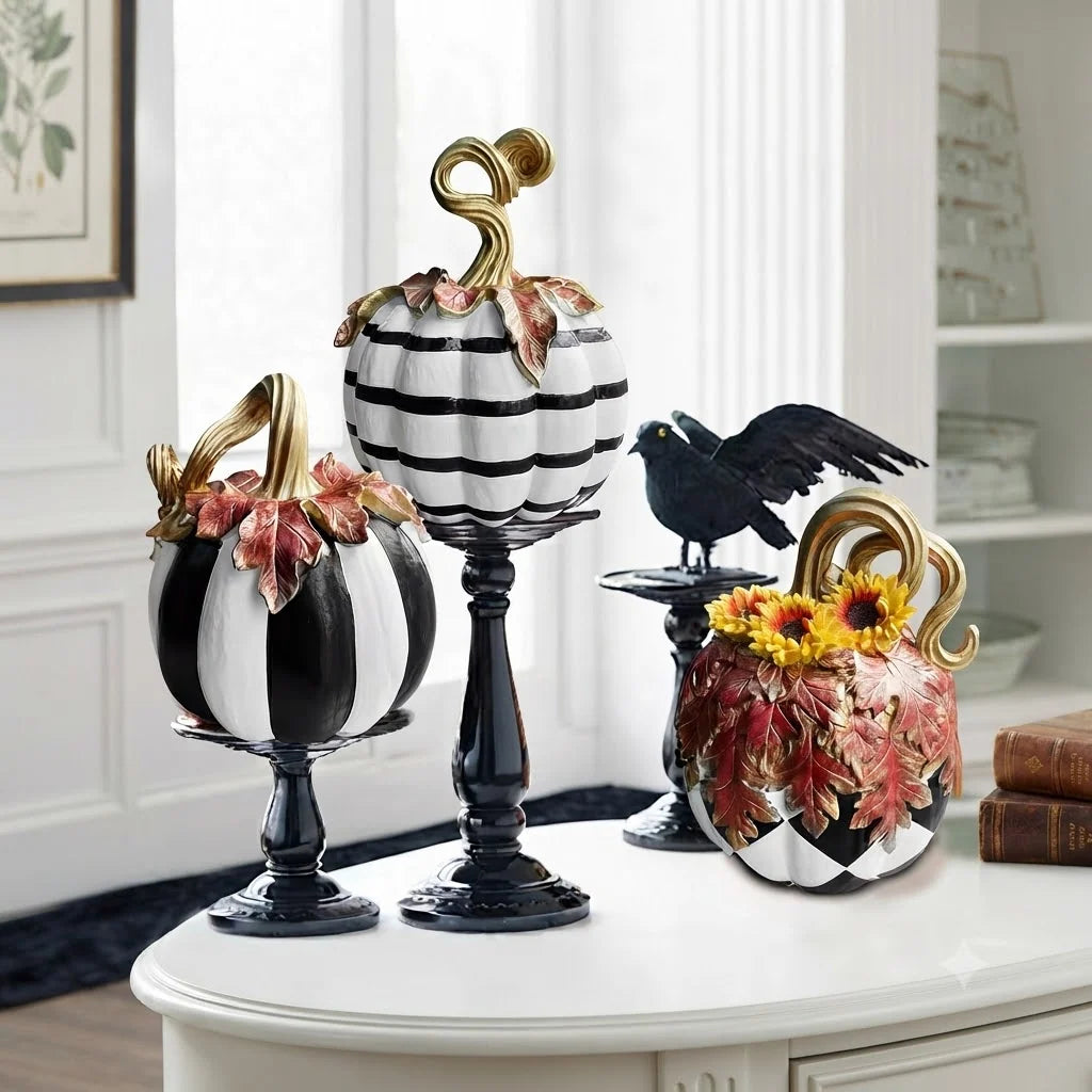 Pumpkin Statue Resin Sculpted Autumn Tabletop Decor