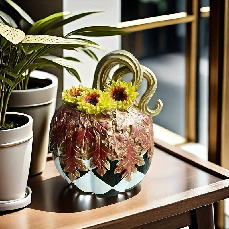 Pumpkin Statue Resin Sculpted Autumn Tabletop Decor