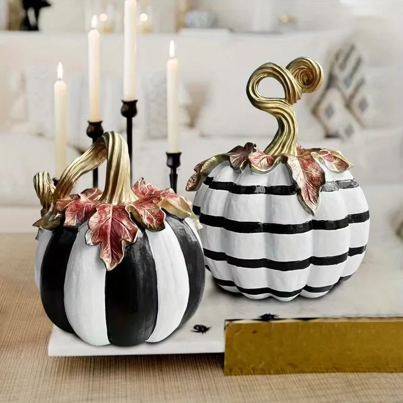 Pumpkin Statue Resin Sculpted Autumn Tabletop Decor