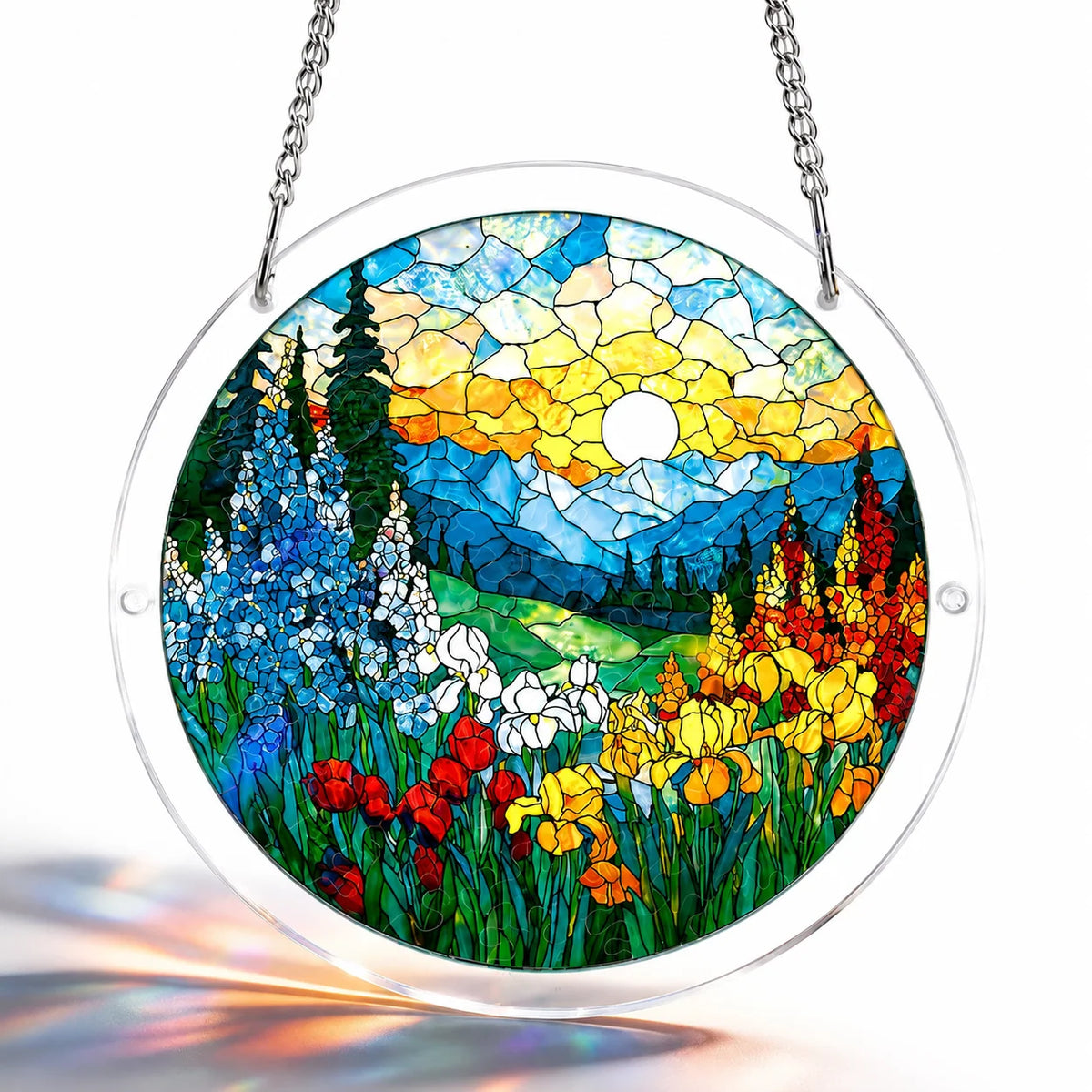 Puzzle Suncatcher Acrylic Stained-Glass Mountain Design