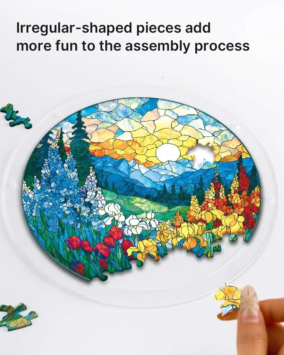 Puzzle Suncatcher Acrylic Stained-Glass Mountain Design