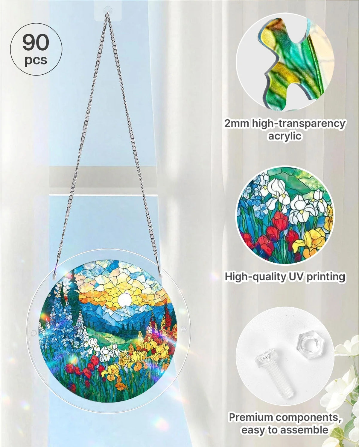 Puzzle Suncatcher Acrylic Stained-Glass Mountain Design