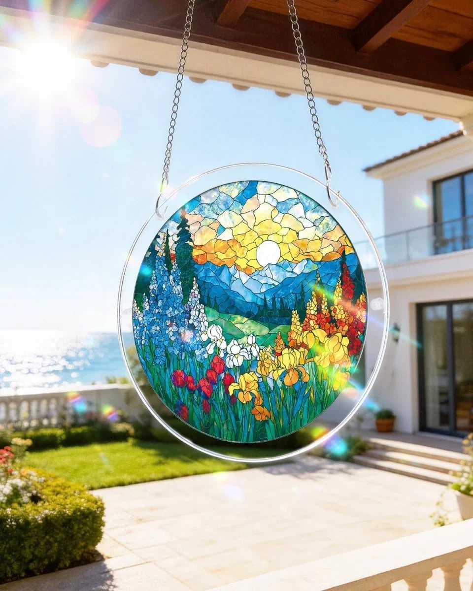 Puzzle Suncatcher Acrylic Stained-Glass Mountain Design