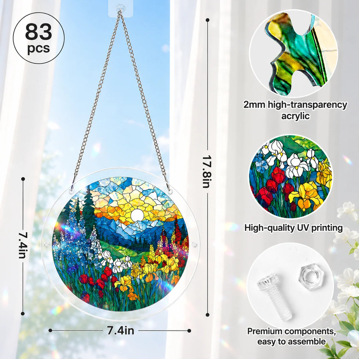 Puzzle Suncatcher Acrylic Stained-Glass Mountain Design