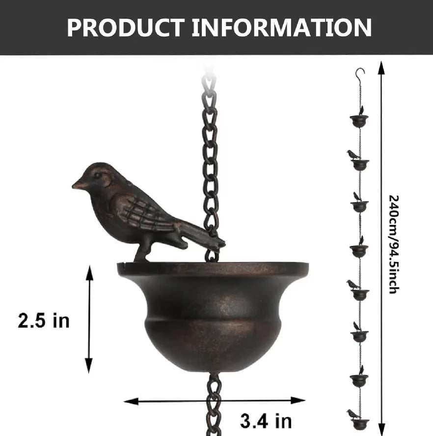 Rain Chain Eight Bird Cups Rust-Resistant Iron