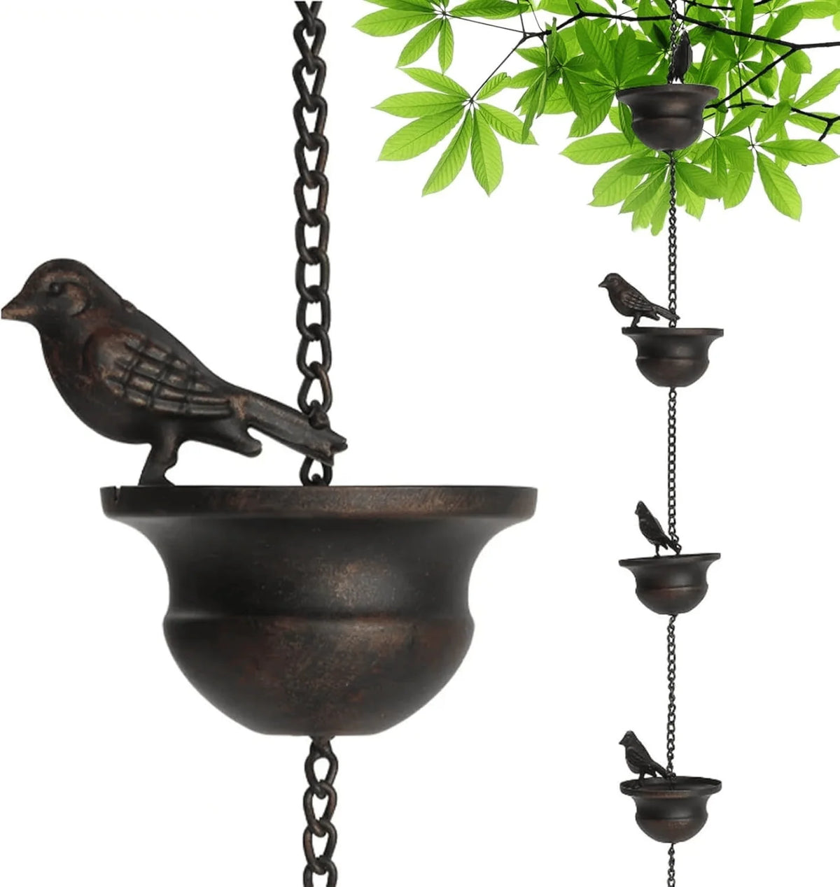 Rain Chain Eight Bird Cups Rust-Resistant Iron