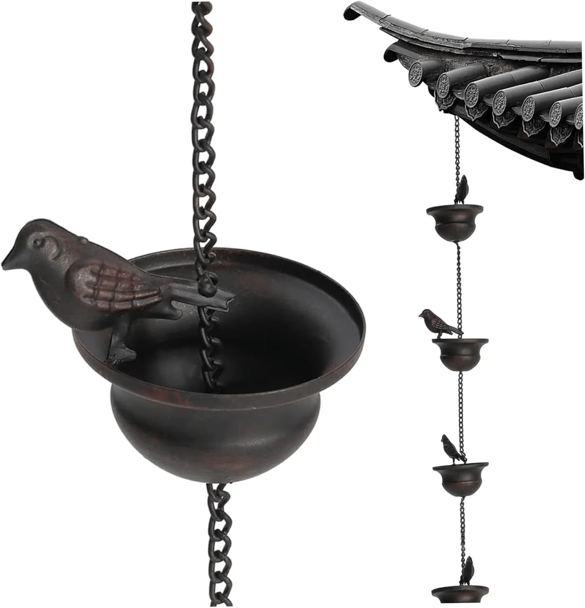 Rain Chain Eight Bird Cups Rust-Resistant Iron