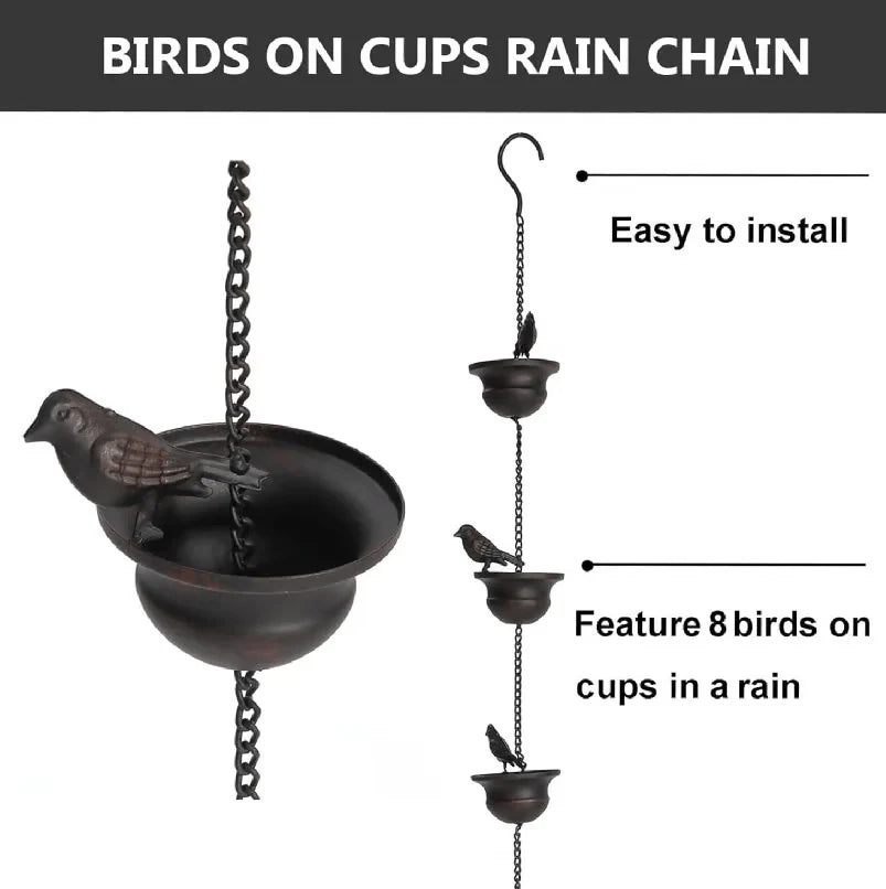 Rain Chain Eight Bird Cups Rust-Resistant Iron
