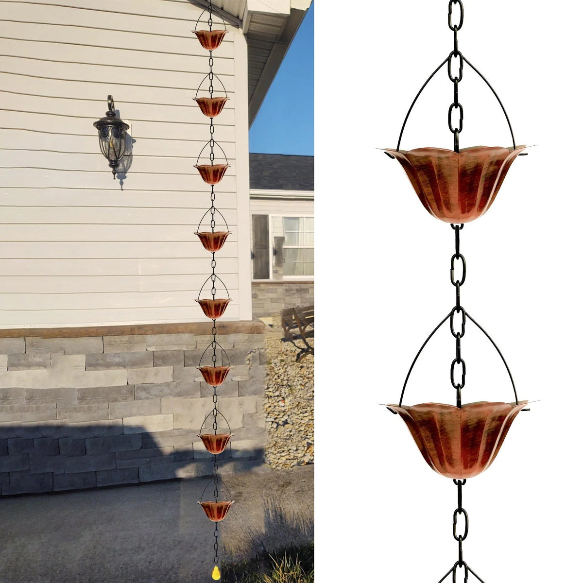 Rain Chain Iron Lotus Cups Rust-Resistant Finish