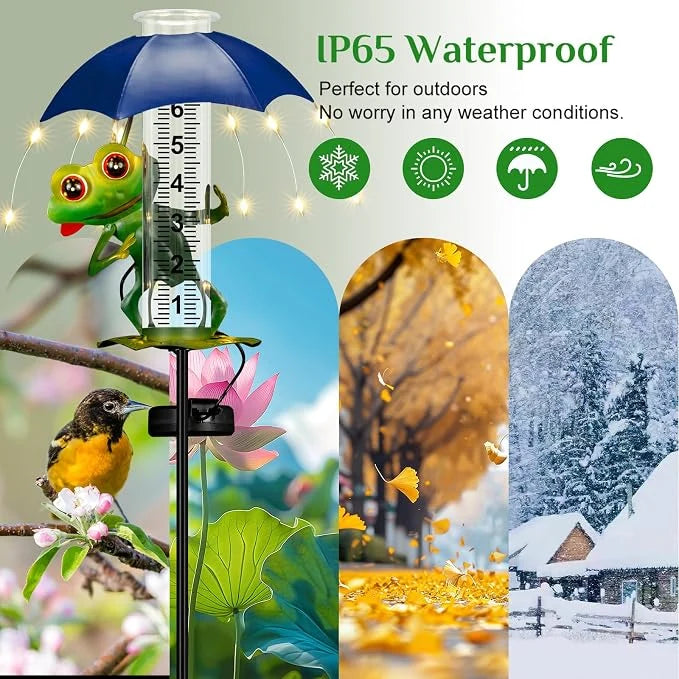 Rain Gauge Solar-Powered LED Light Waterproof IP65 Outdoor Design