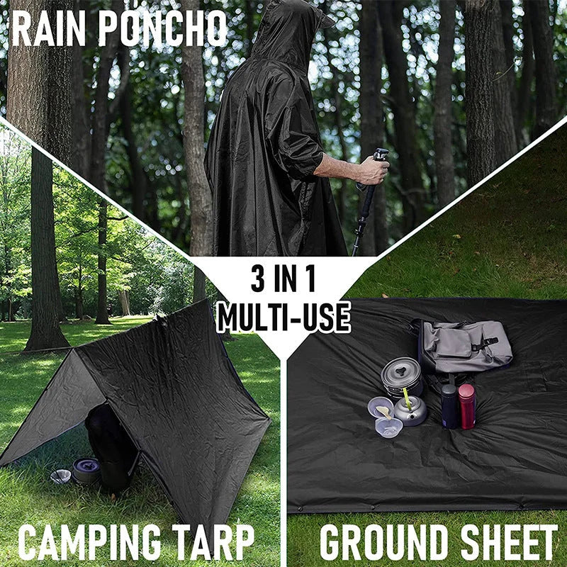 Rain Poncho 3-in-1 Waterproof Tarp & Ground Sheet