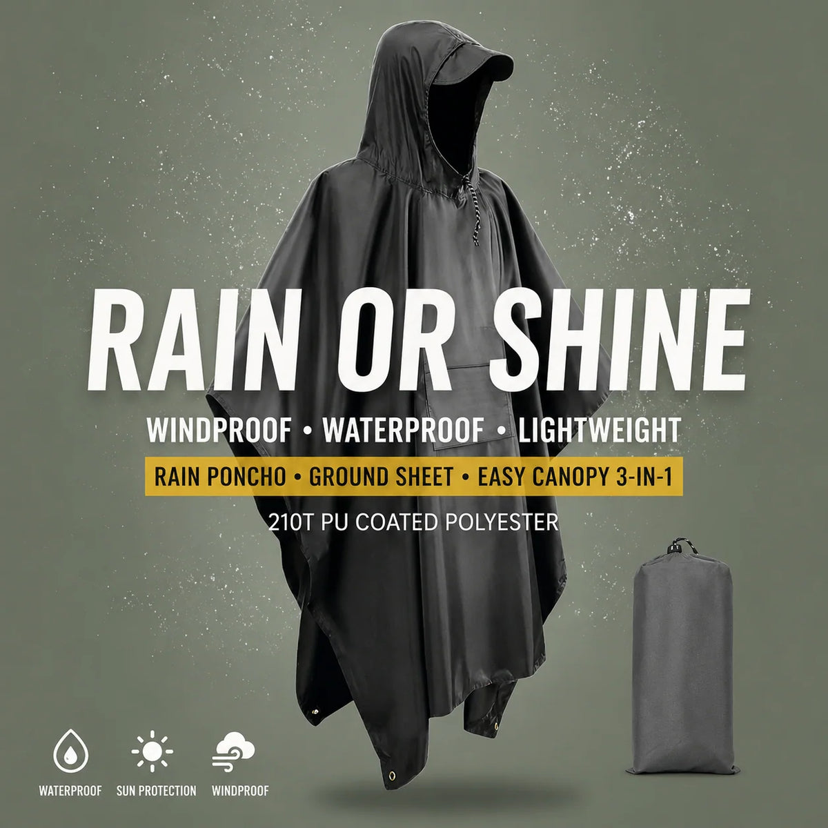 Rain Poncho 3-in-1 Waterproof Tarp & Ground Sheet
