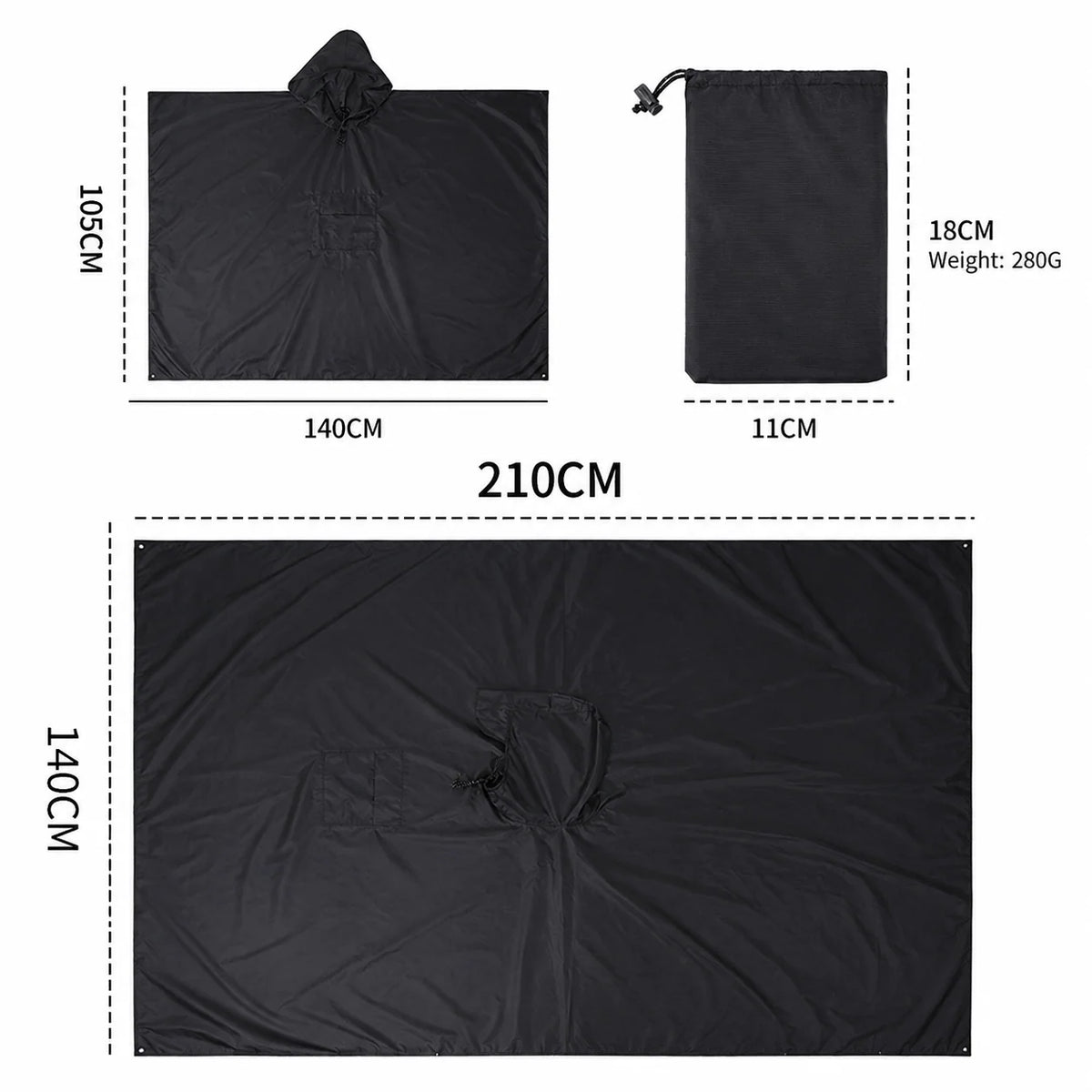 Rain Poncho 3-in-1 Waterproof Tarp & Ground Sheet