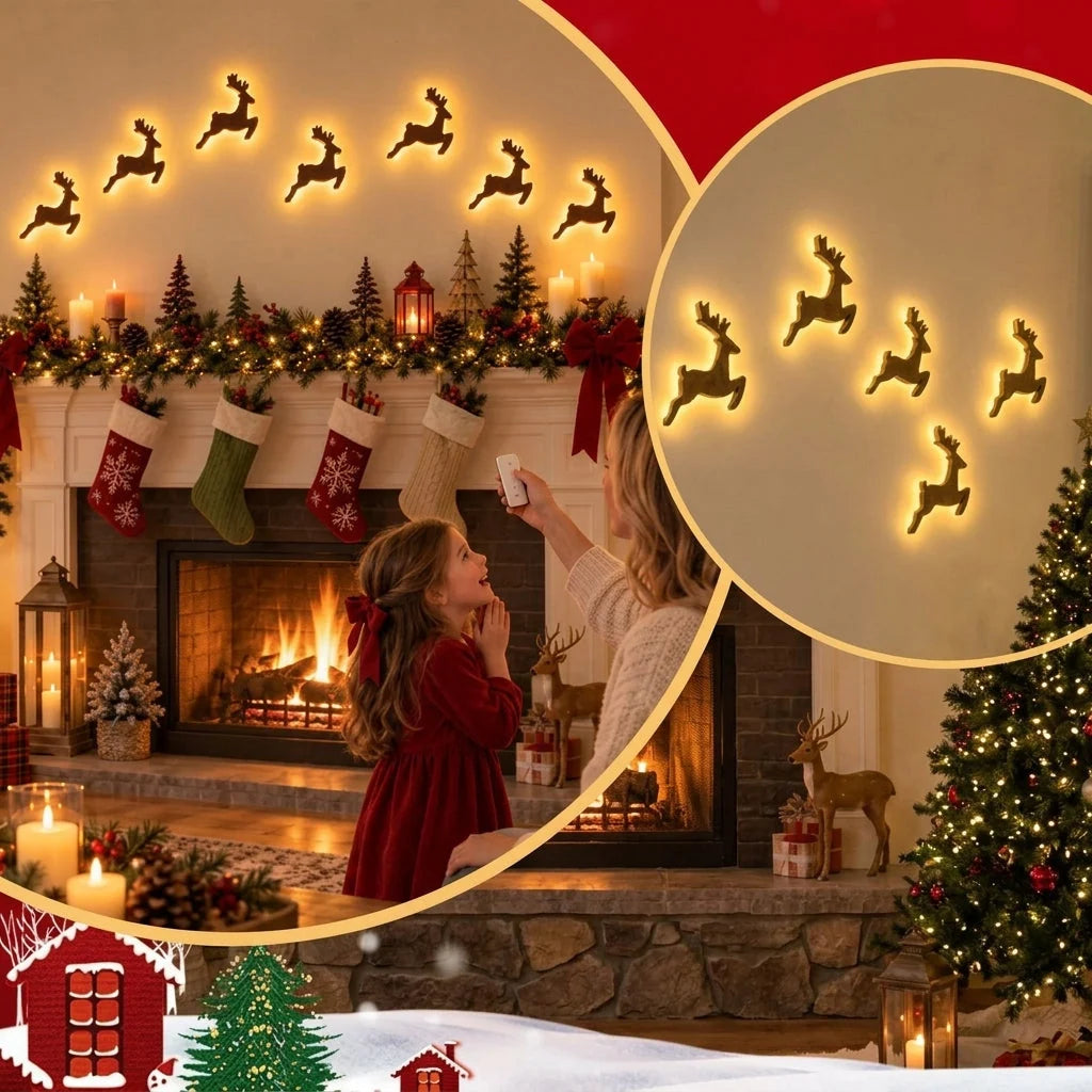 Reindeer Wall Decorations LED Warm Glow Set of 7
