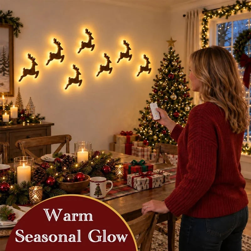 Reindeer Wall Decorations LED Warm Glow Set of 7