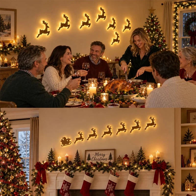 Reindeer Wall Decorations LED Warm Glow Set of 7