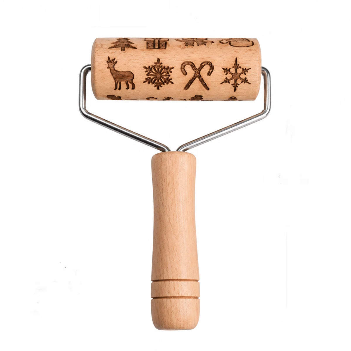 Rolling Pin Wooden Engraved Holiday Cookie Patterns